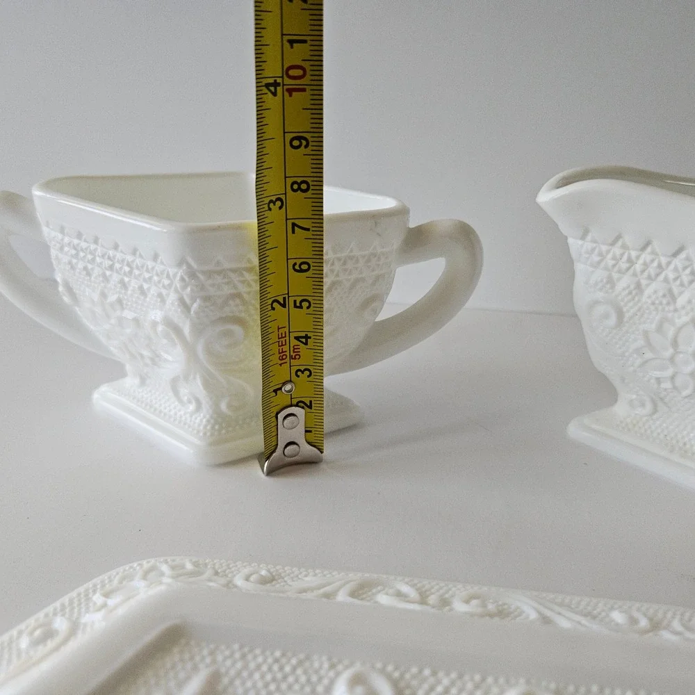 Vtg Indiana Milk Glass Tiara Cream and Sugar Set with Tray 